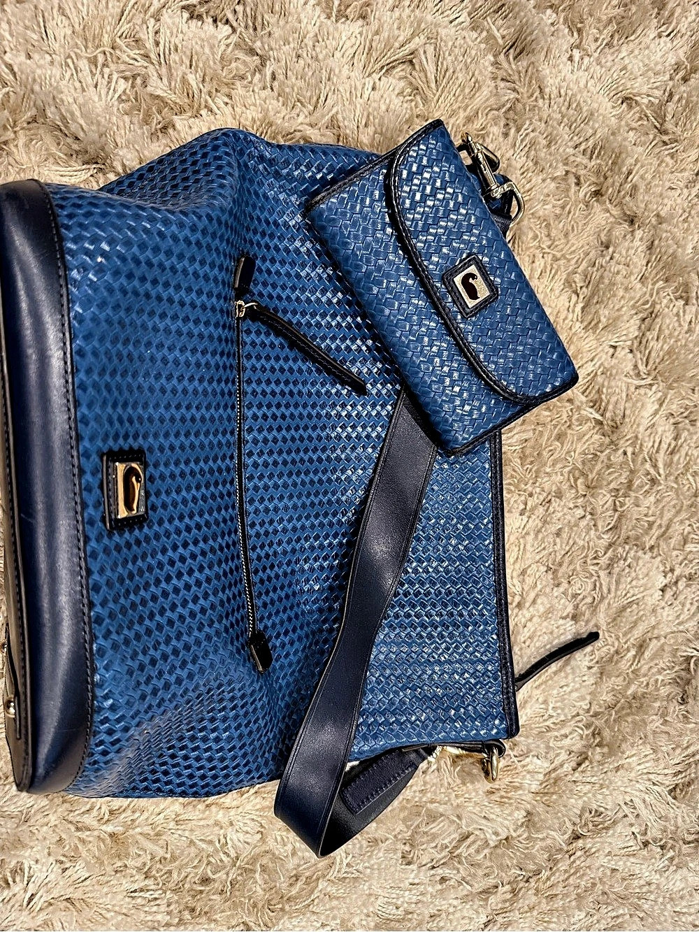Dooney & Bourke Blue Woven Shoulder Bag & Wallet